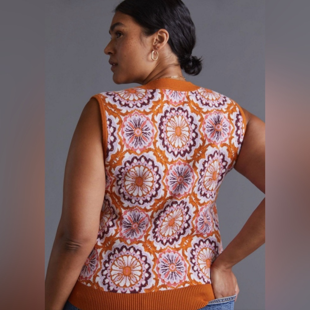 Maeve by Anthropologie Jacquard Sweater Vest Honey size small - Picture 4 of 16